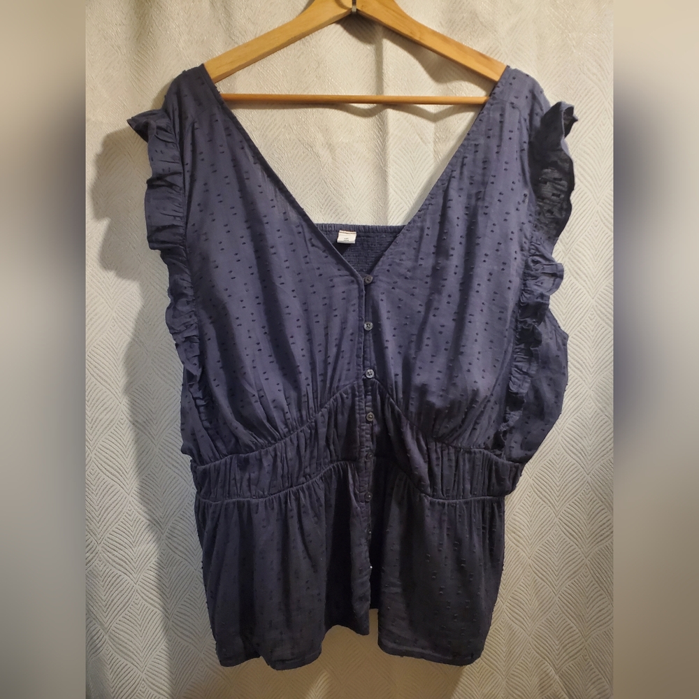 Navy Sleeveless Ruffled Blouse